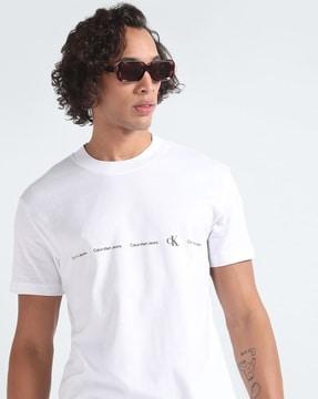 men brand print regular fit crew-neck t-shirt