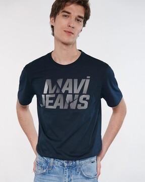 men brand print regular fit crew-neck t-shirt