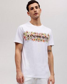 men brand print regular fit crew-neck t-shirt