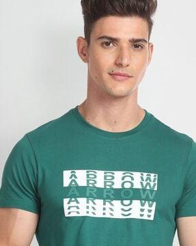 men brand print regular fit crew-neck t-shirt