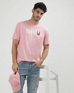 men brand print regular fit crew-neck t-shirt