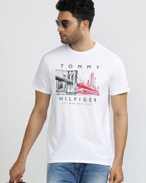 men brand print regular fit crew-neck t-shirt