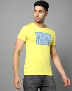 men brand print regular fit crew-neck t-shirt