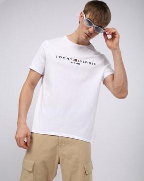 men brand print regular fit crew-neck t-shirt