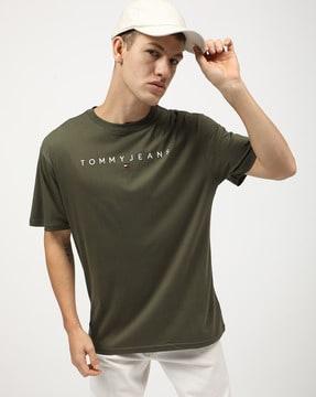 men brand print regular fit crew-neck t-shirt