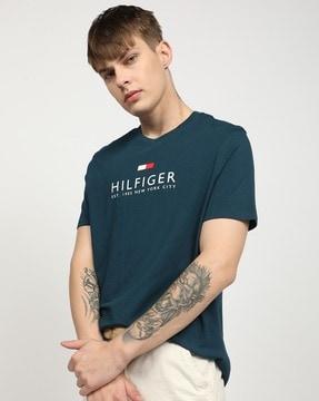 men brand print regular fit crew-neck t-shirt