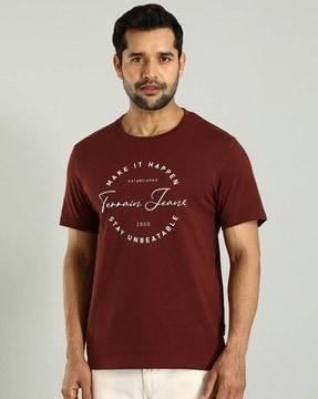 men brand print regular fit crew-neck t-shirt