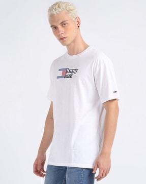 men brand print regular fit crew-neck t-shirt