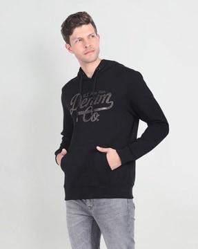 men brand print regular fit hoodie