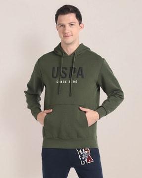 men brand print regular fit hoodie