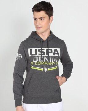 men brand print regular fit hoodie