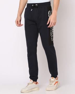 men brand print regular fit joggers