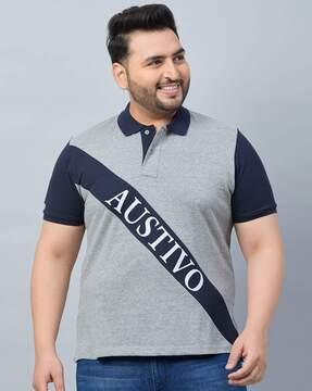 men brand print regular fit polo t-shirt