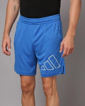 men brand print regular fit training shorts