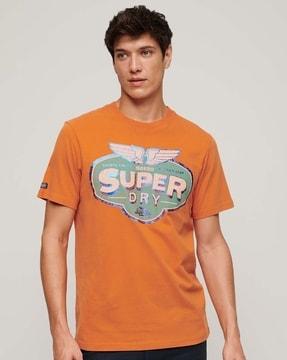 men brand print relaxed fit crew-neck t-shirt