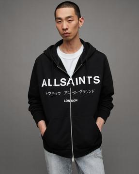men brand print relaxed fit hoodie