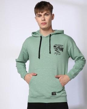 men brand print relaxed fit hoodie