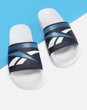 men brand print round-toe sliders