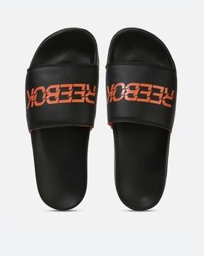 men brand print round-toe slides