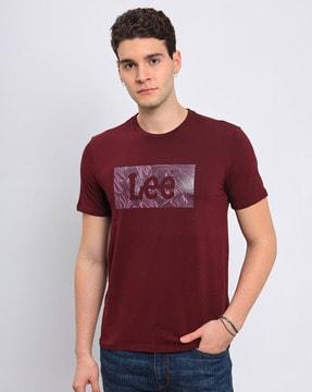 men brand print slim fit crew-neck t-shirt