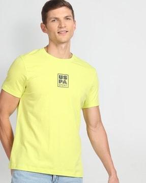 men brand print slim fit crew neck t-shirt