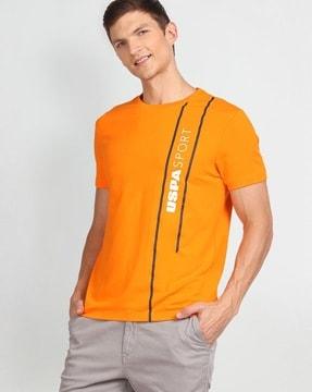 men brand print slim fit crew-neck t-shirt