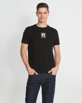 men brand print slim fit crew neck t-shirt