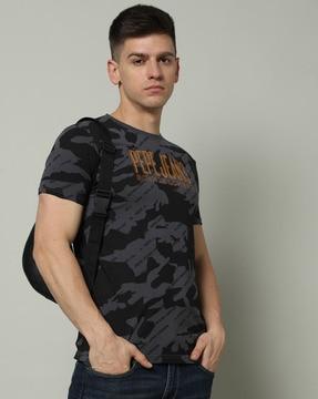 men brand print slim fit crew-neck t-shirt