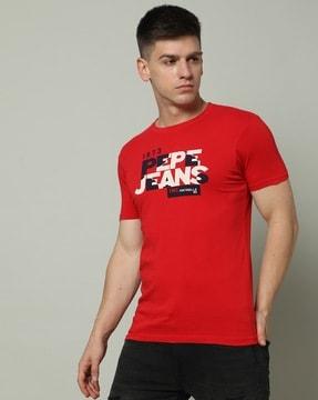 men brand print slim fit crew-neck t-shirt