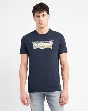 men brand print slim fit crew-neck t-shirt