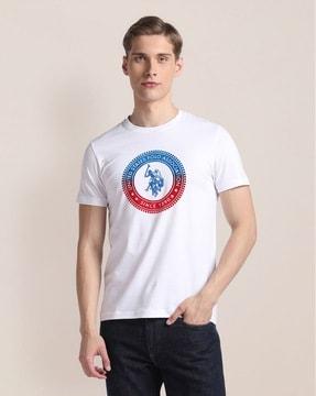 men brand print slim fit crew-neck t-shirt