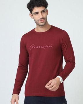 men brand print slim fit crew-neck t-shirt