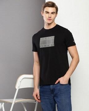 men brand print slim fit crew-neck t-shirt