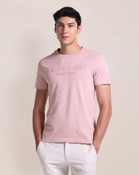 men brand print slim fit crew-neck t-shirt