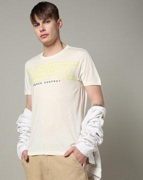 men brand print slim fit crew-neck t-shirt