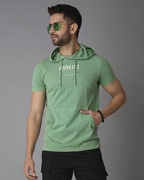 men brand print slim fit hooded t-shirt