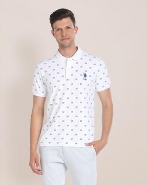 men brand print slim fit polo t-shirt