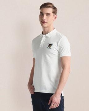 men brand print slim fit polo t-shirt