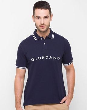 men brand print slim fit polo t-shirt