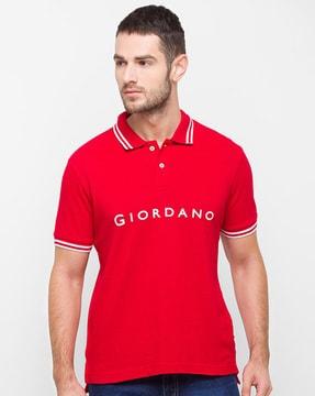 men brand print slim fit polo t-shirt