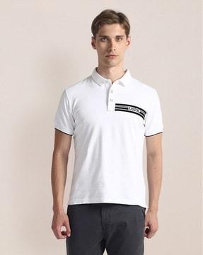 men brand print slim fit polo t-shirt