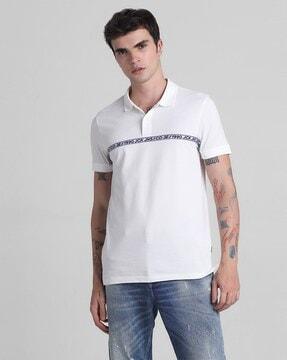 men brand print slim fit polo t-shirt