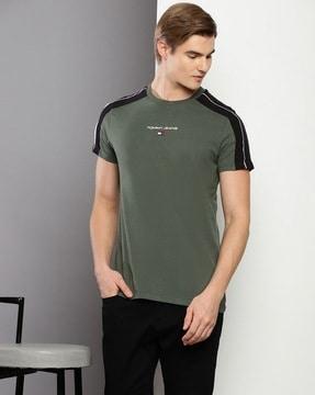 men brand print slim fit round-neck t-shirt