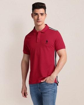 men brand tape slim fit polo t-shirt