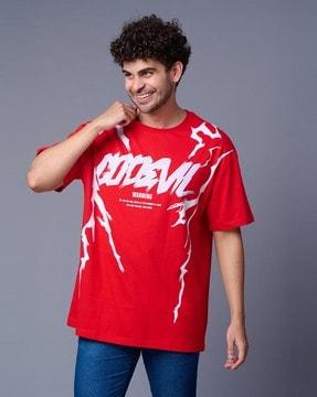 men brand with lightening print oversized t-shirt