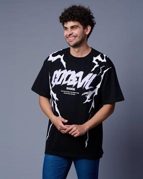 men brand with lightening print oversized t-shirt