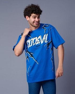 men brand with lightening print oversized t-shirt