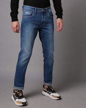 men brandon mid-wash slim tapered fit jeans