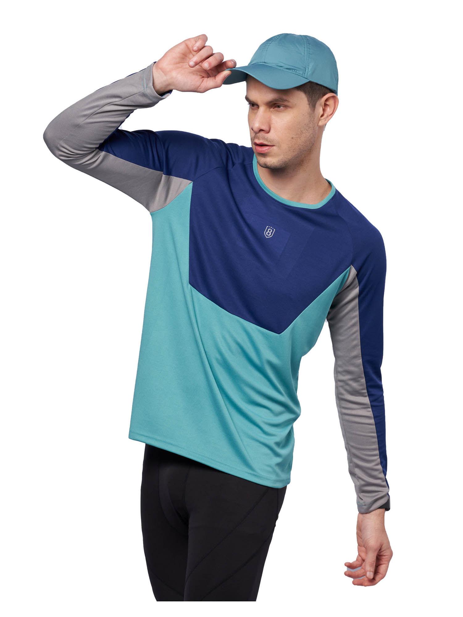 men breathable color block training t-shirt with raglan full sleeve