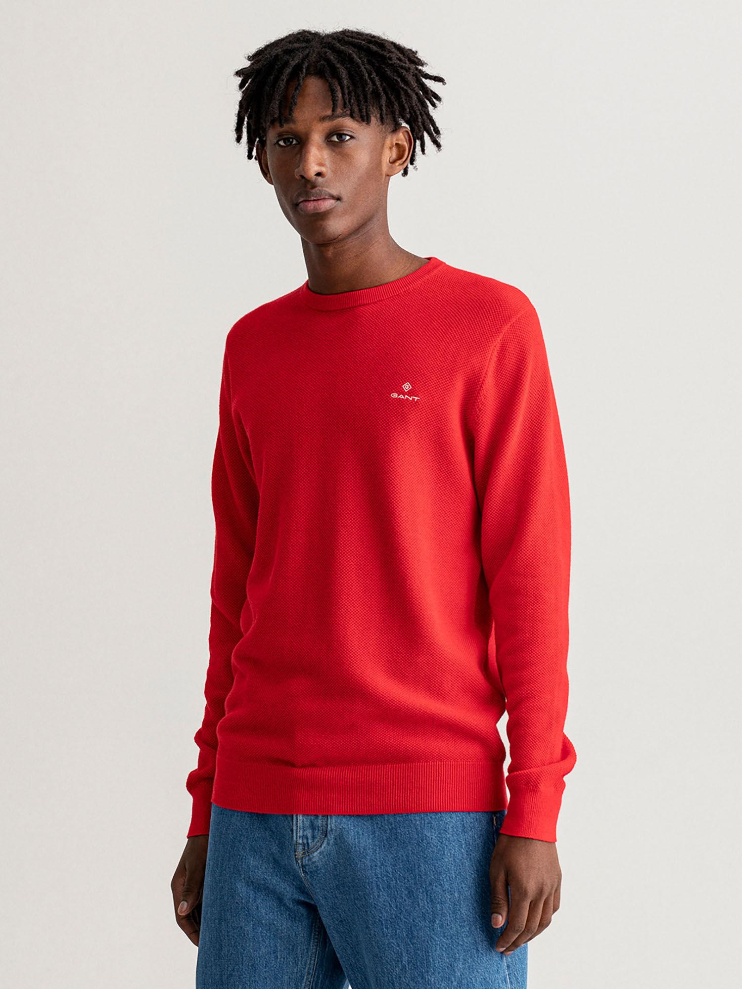 men bright red regular fit sweater